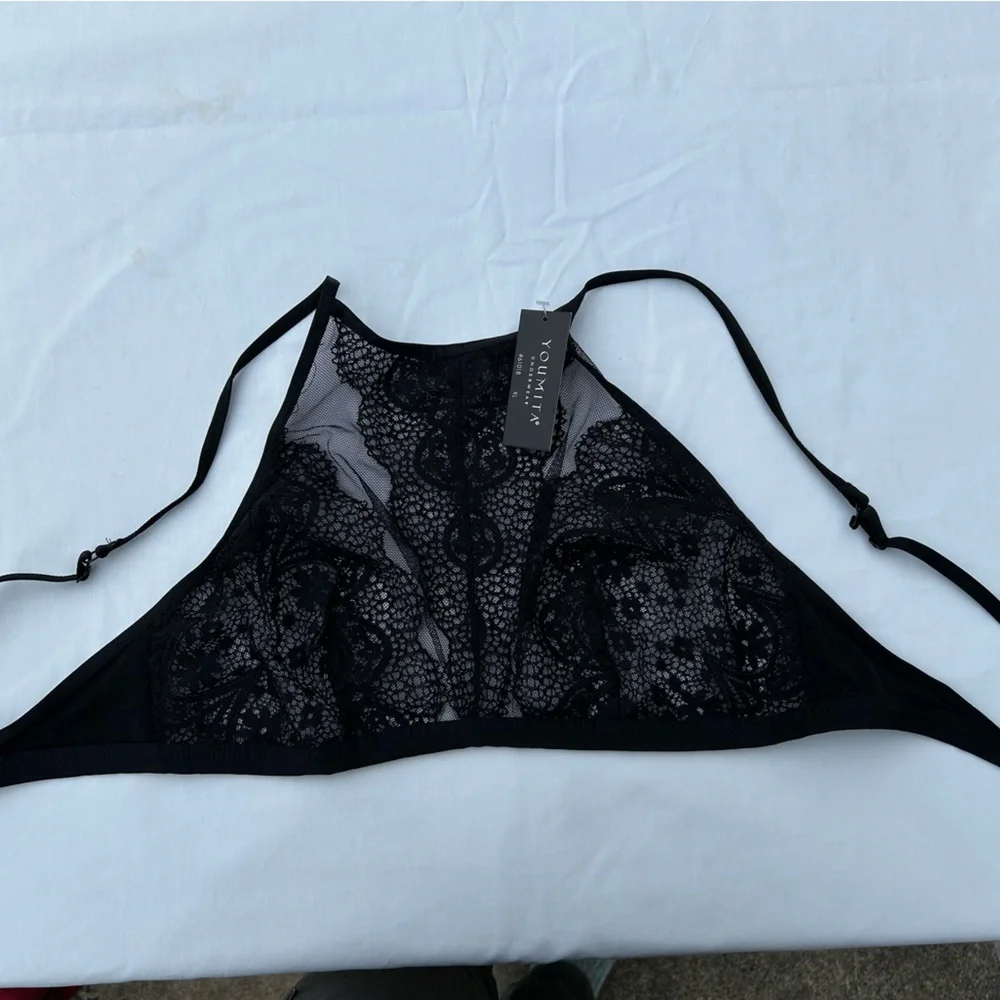 Youmita Sheer Lace High-neck Black Bralette XL - Picture 3 of 7